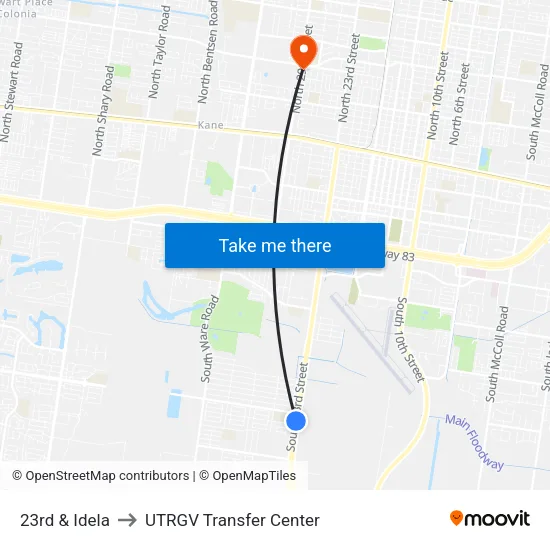 23rd & Idela to UTRGV Transfer Center map