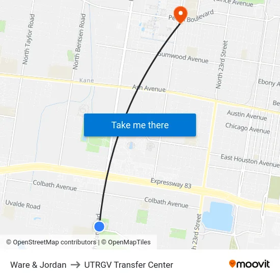 Ware & Jordan to UTRGV Transfer Center map