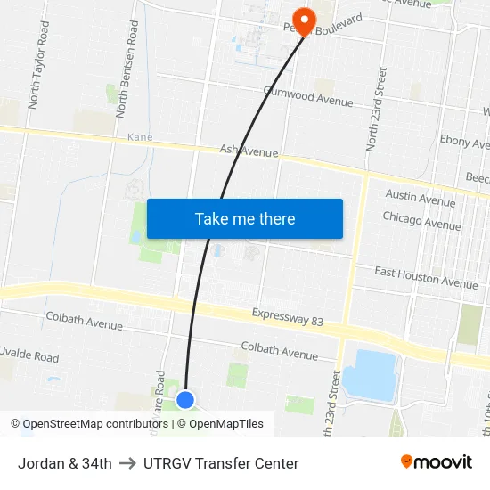 Jordan & 34th to UTRGV Transfer Center map