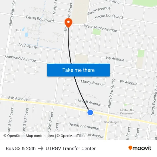Bus 83 & 25th to UTRGV Transfer Center map