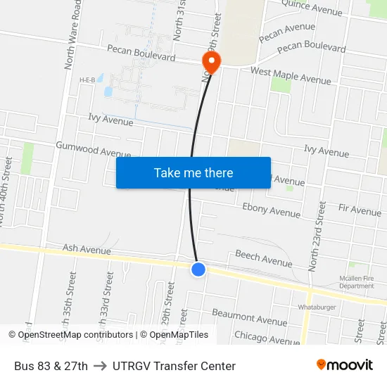 Bus 83 & 27th to UTRGV Transfer Center map