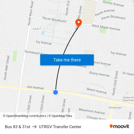Bus 83 & 31st to UTRGV Transfer Center map