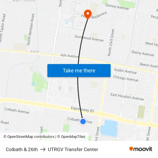 Colbath & 26th to UTRGV Transfer Center map