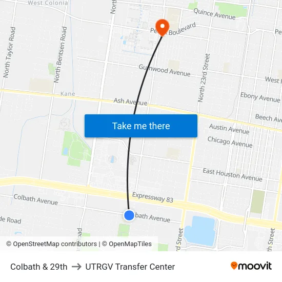 Colbath & 29th to UTRGV Transfer Center map