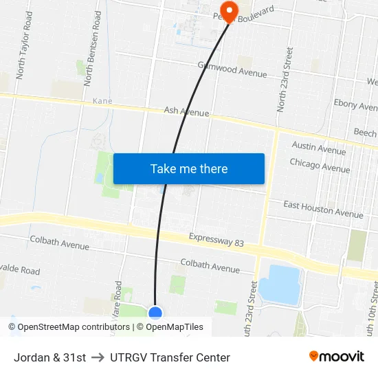 Jordan & 31st to UTRGV Transfer Center map