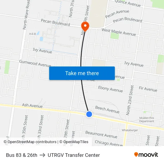 Bus 83 & 26th to UTRGV Transfer Center map