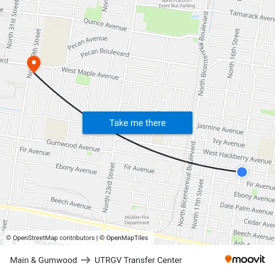 Main & Gumwood to UTRGV Transfer Center map