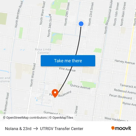 Nolana & 23rd to UTRGV Transfer Center map