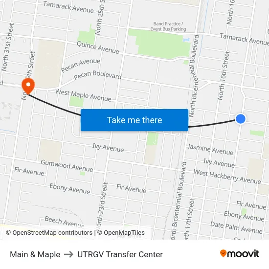 Main & Maple to UTRGV Transfer Center map