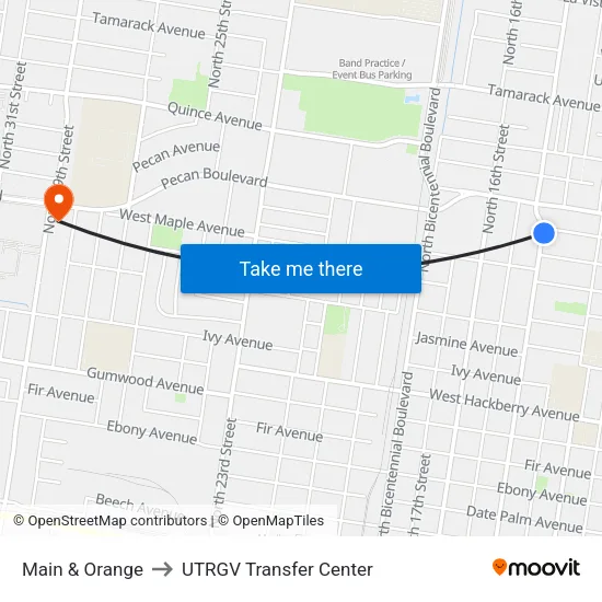 Main & Orange to UTRGV Transfer Center map