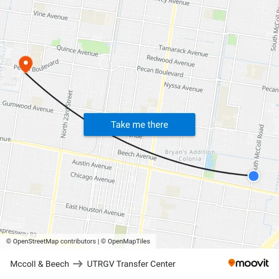 Mccoll & Beech to UTRGV Transfer Center map