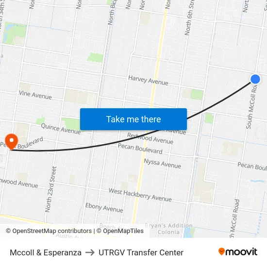 Mccoll & Esperanza to UTRGV Transfer Center map