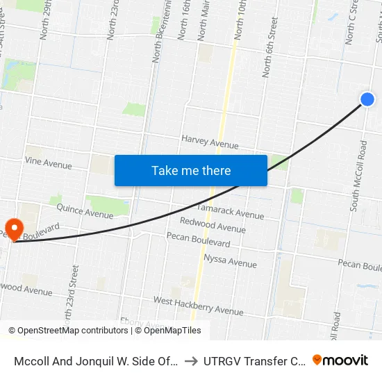 29th & Gumwood to UTRGV Transfer Center map