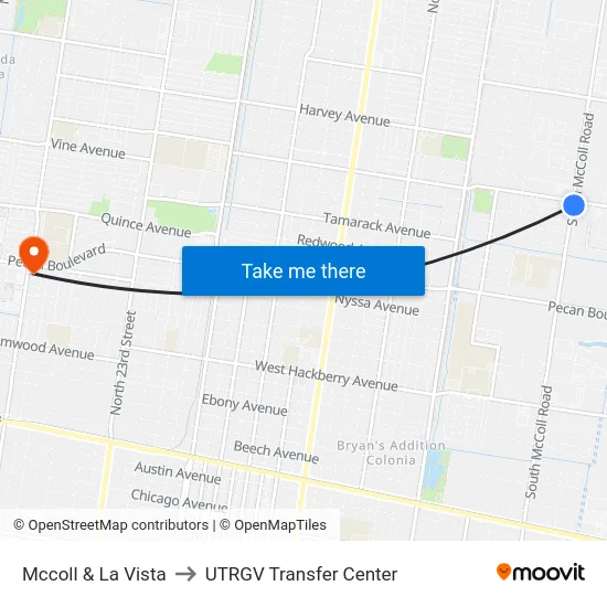 Mccoll & La Vista to UTRGV Transfer Center map