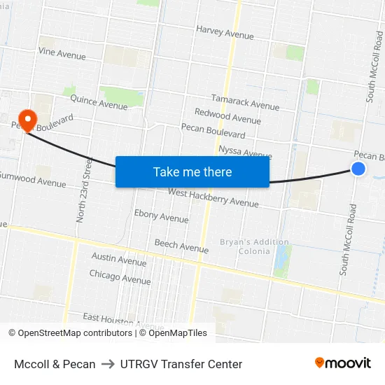 Mccoll & Pecan to UTRGV Transfer Center map