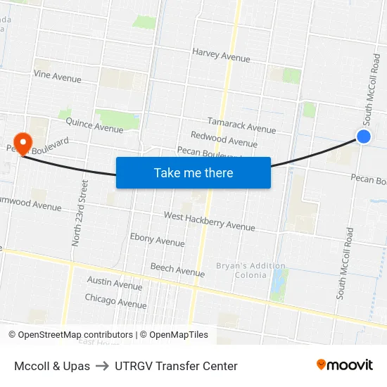 Mccoll & Upas to UTRGV Transfer Center map