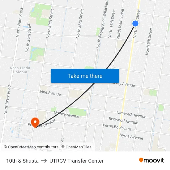 10th & Shasta to UTRGV Transfer Center map