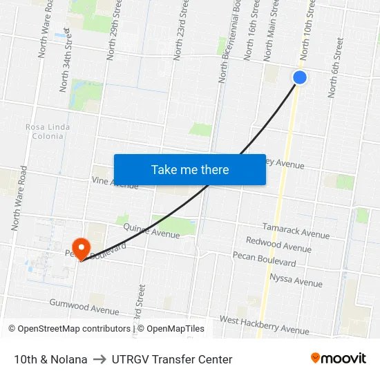 10th & Nolana to UTRGV Transfer Center map