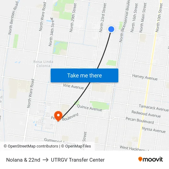 Nolana & 22nd to UTRGV Transfer Center map