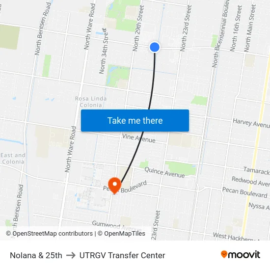 Nolana & 25th to UTRGV Transfer Center map