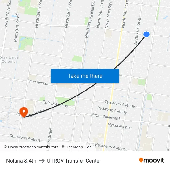 Nolana & 4th to UTRGV Transfer Center map