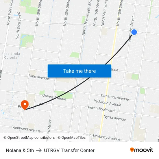 Nolana & 5th to UTRGV Transfer Center map