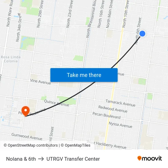 Nolana & 6th to UTRGV Transfer Center map