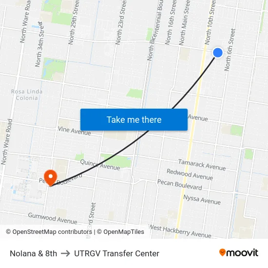 Nolana & 8th to UTRGV Transfer Center map