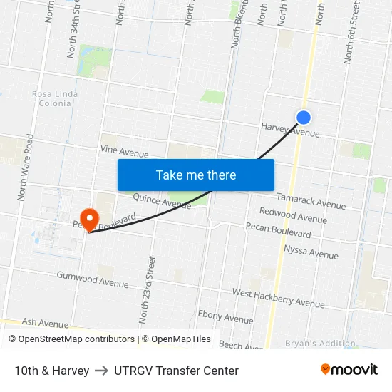 10th & Harvey to UTRGV Transfer Center map