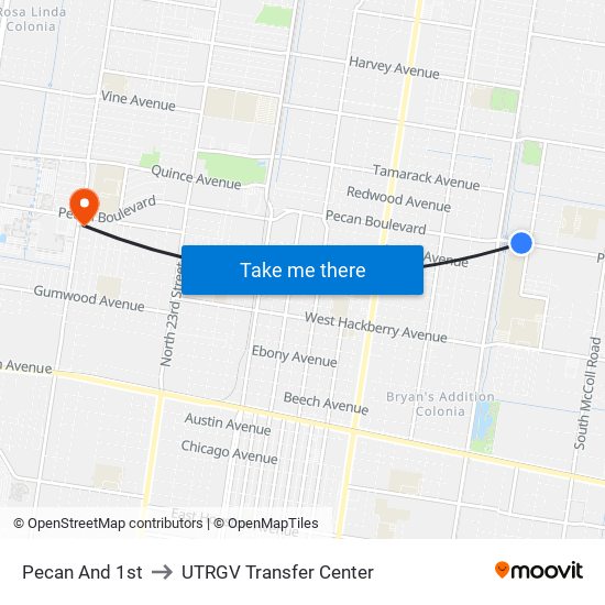 Pecan And 1st to UTRGV Transfer Center map