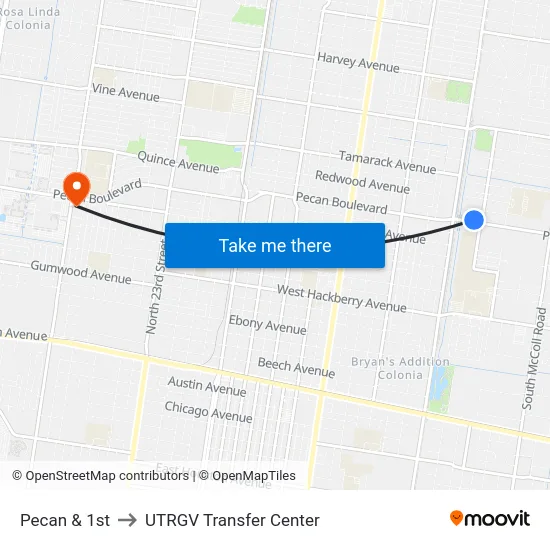 Pecan & 1st to UTRGV Transfer Center map
