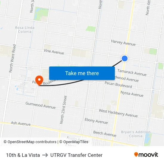 10th & La Vista to UTRGV Transfer Center map