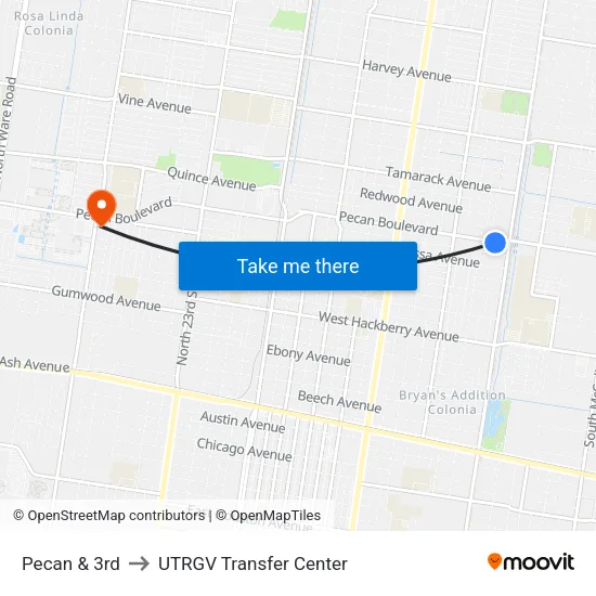 Pecan & 3rd to UTRGV Transfer Center map