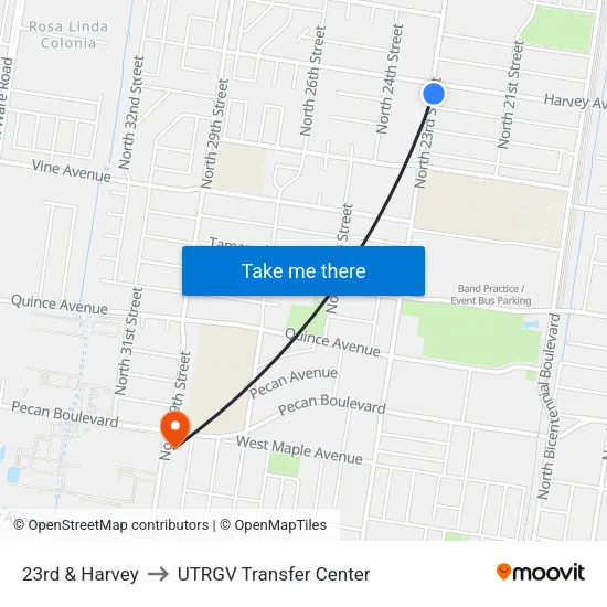 23rd & Harvey to UTRGV Transfer Center map