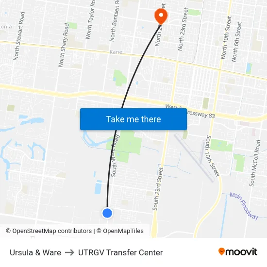 Ursula & Ware to UTRGV Transfer Center map