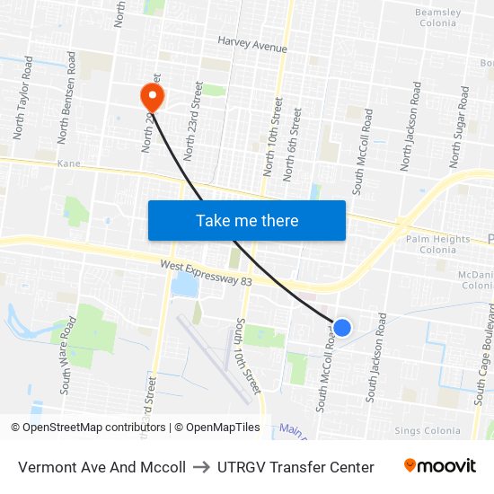 Vermont Ave And Mccoll to UTRGV Transfer Center map