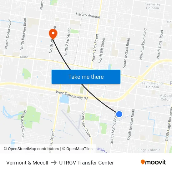 Vermont & Mccoll to UTRGV Transfer Center map