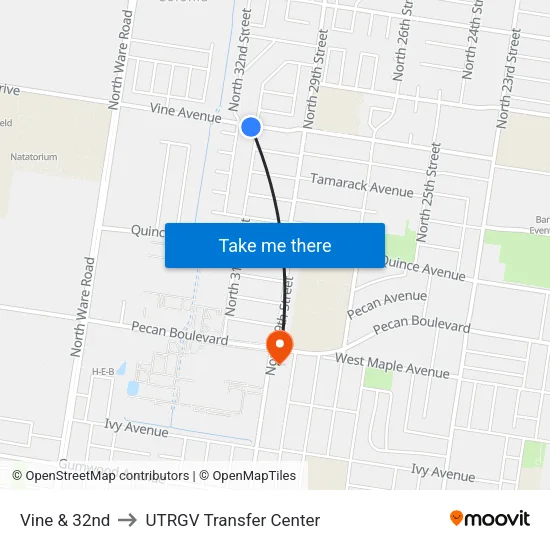 Vine & 32nd to UTRGV Transfer Center map
