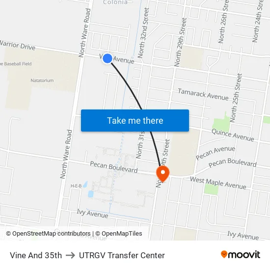 23rd & La Vista to UTRGV Transfer Center map