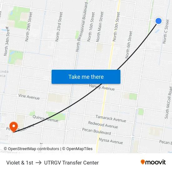 Violet & 1st to UTRGV Transfer Center map