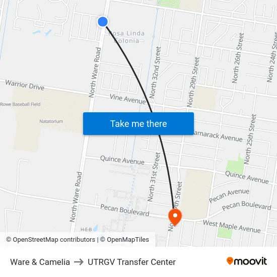 Ware & Camelia to UTRGV Transfer Center map