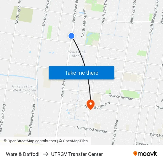 Ware & Daffodil to UTRGV Transfer Center map