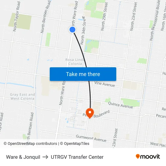Ware & Jonquil to UTRGV Transfer Center map