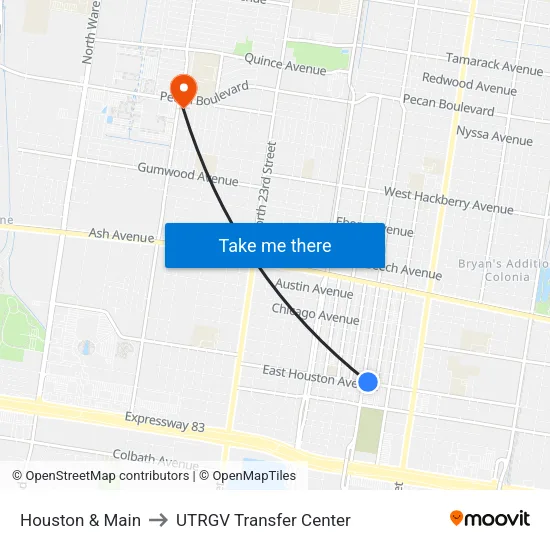 Houston & Main to UTRGV Transfer Center map