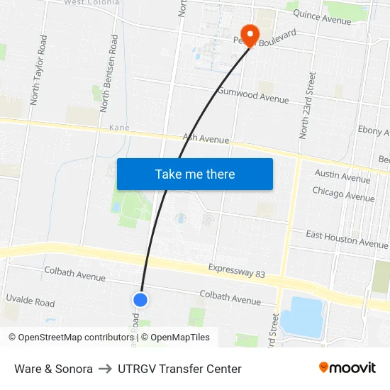 Ware & Sonora to UTRGV Transfer Center map