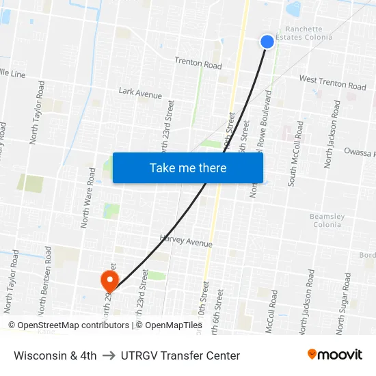Wisconsin & 4th to UTRGV Transfer Center map