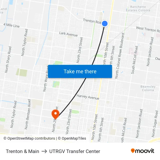 Trenton & Main to UTRGV Transfer Center map