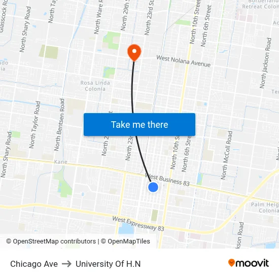 Chicago Ave to University Of H.N map