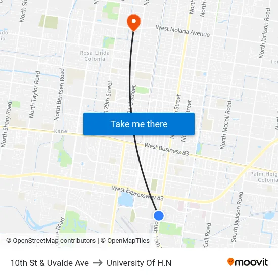 10th St & Uvalde Ave to University Of H.N map