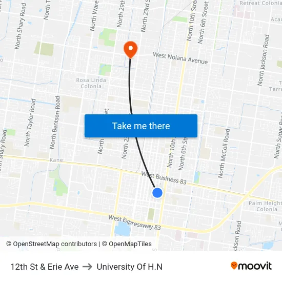 12th St & Erie Ave to University Of H.N map